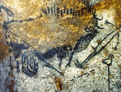 A Wounded Bison Attacking a Man, c.15,000-10,000 BC by Prehistoric